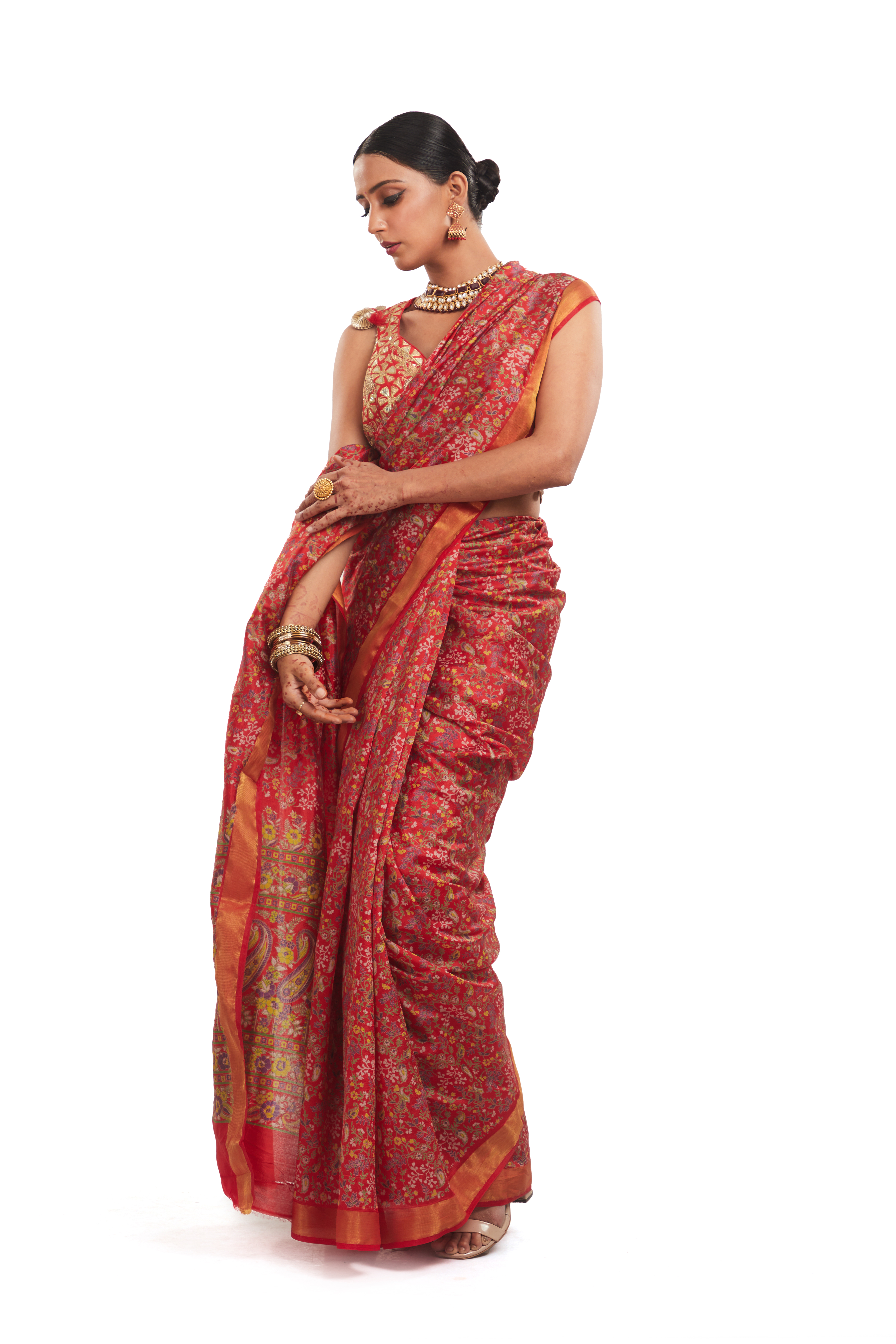 Silk Printed Saree with Zari Border
